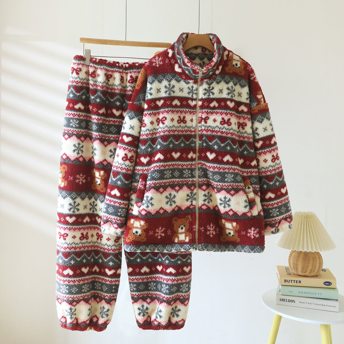 Women’s loungewear set, flannel, lined, loose