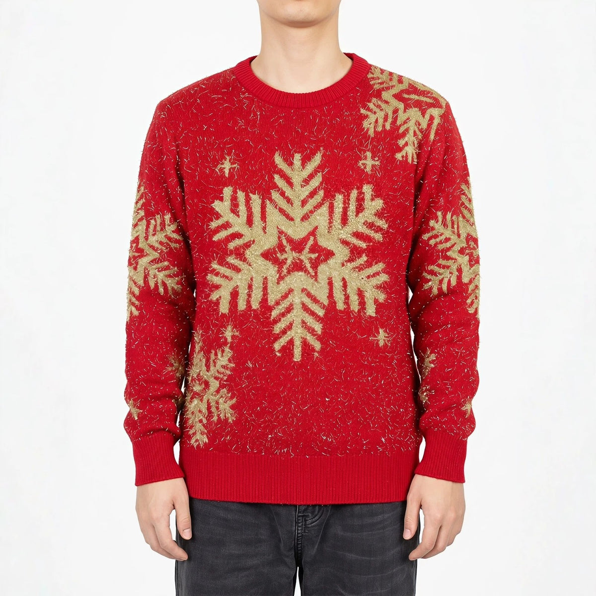 Festive women's Christmas sweater with reindeer and snowflakes