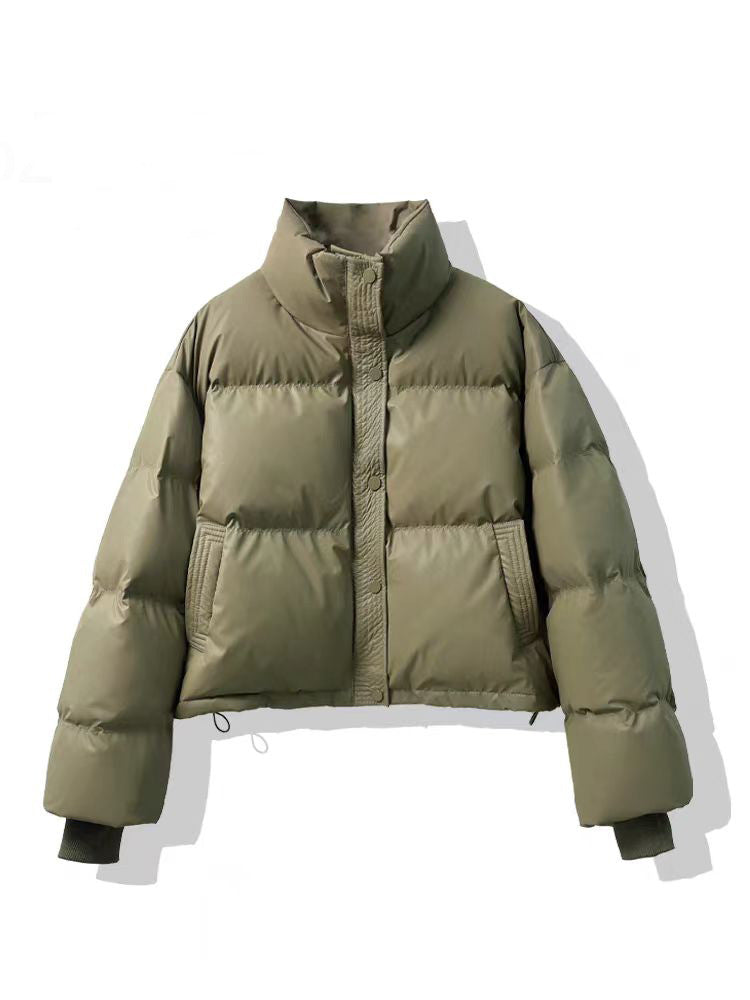 Short, loose women's winter jacket in modern style