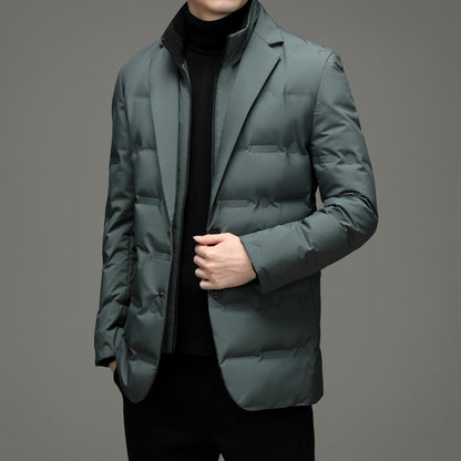 Men's down jacket, blazer style, detachable stand-up collar