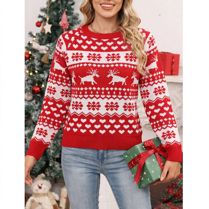 Fair-Isle Knit Sweater with Reindeer Motif