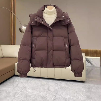 Women's quilted jacket, short, with hood, plus sizes