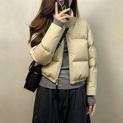 Short women's padded jacket, stand-up collar, padded