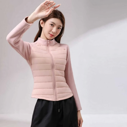 Sporty women's quilted jacket with stand-up collar