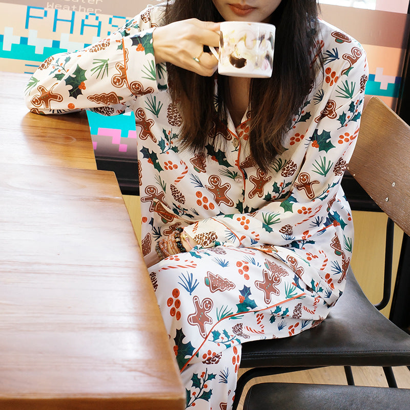 Women’s Pajama Set, Silk Look, Long Sleeve, Christmas Motif