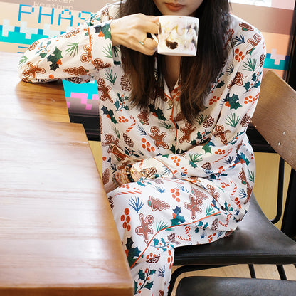 Women’s Pajama Set, Silk Look, Long Sleeve, Christmas Motif
