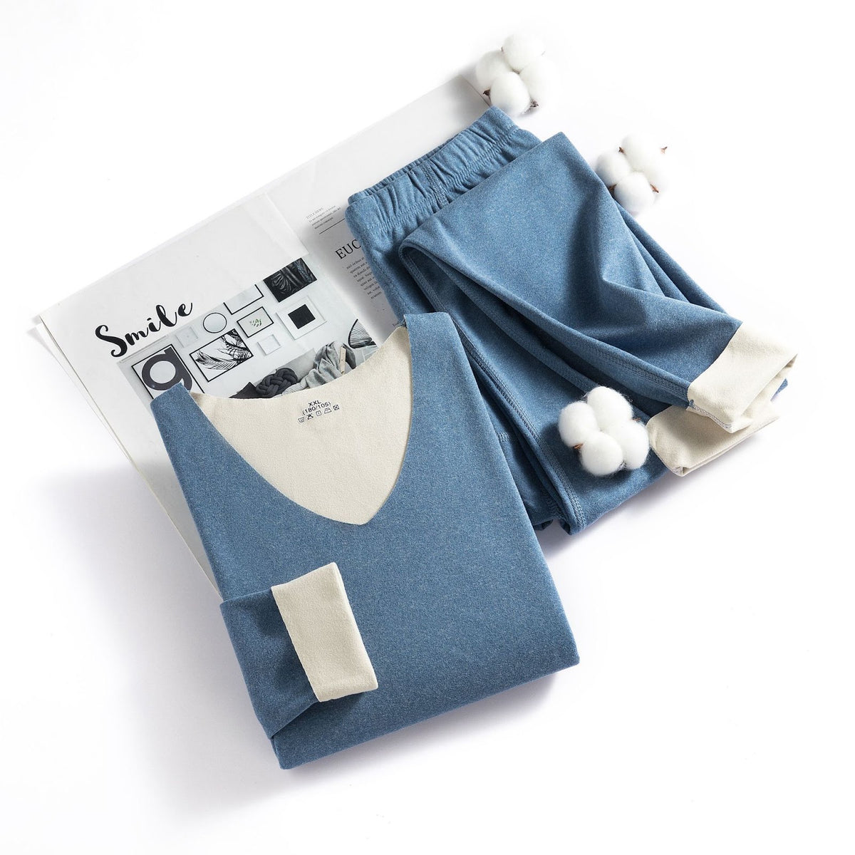 Elastic Thermal Underwear Set with V-Neck