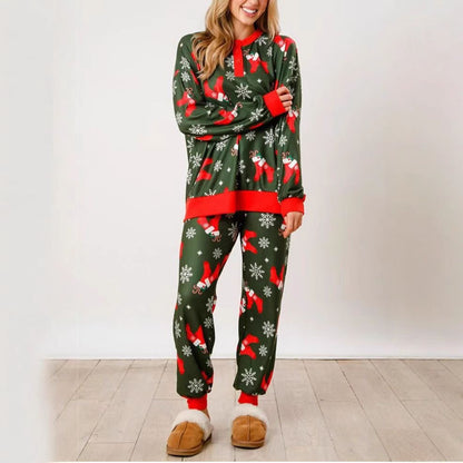 Women’s house suit, long-sleeved, with button placket and print