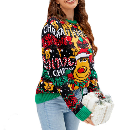 Loose women's Christmas sweater with animal motif