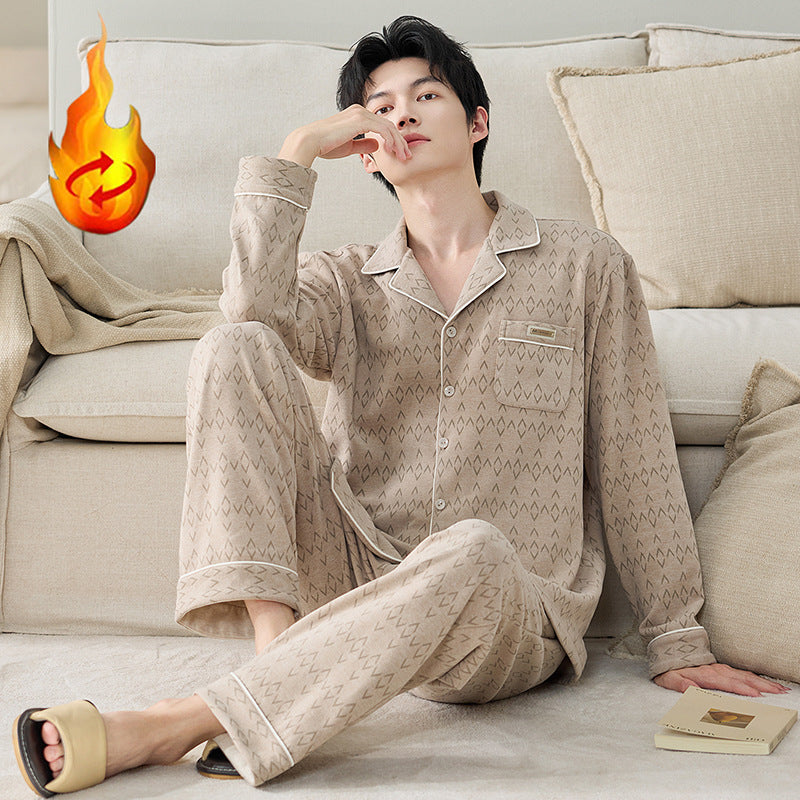 Men's Pajama Set, Silk and Wool, Long Sleeve, with Lapel