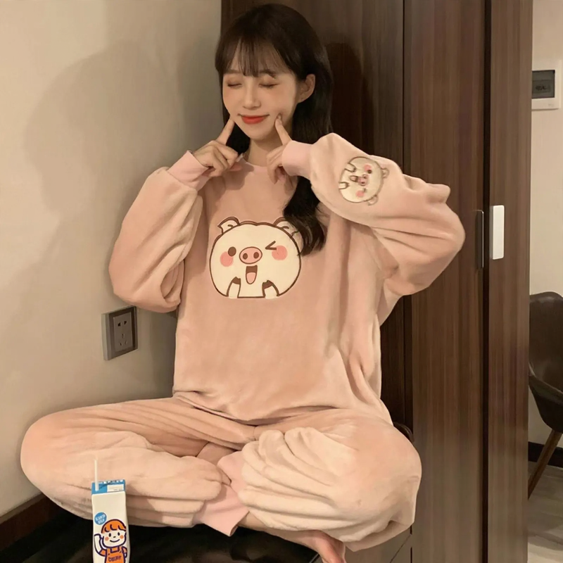 Ladies' pajama set, coral fleece, long-sleeved