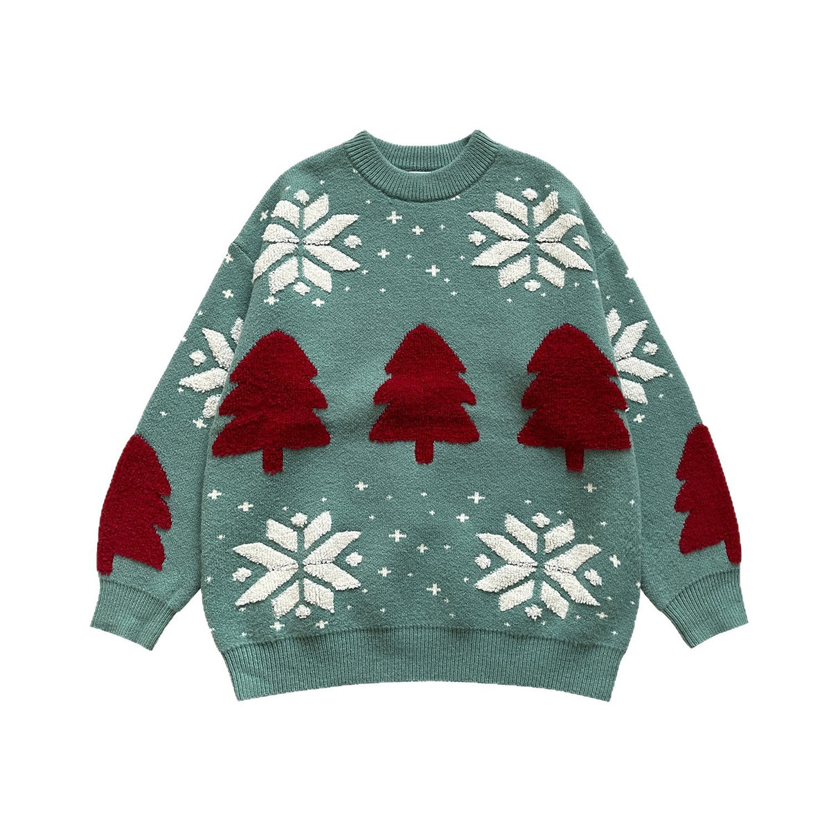 Loose Christmas knit sweater with reindeer motif