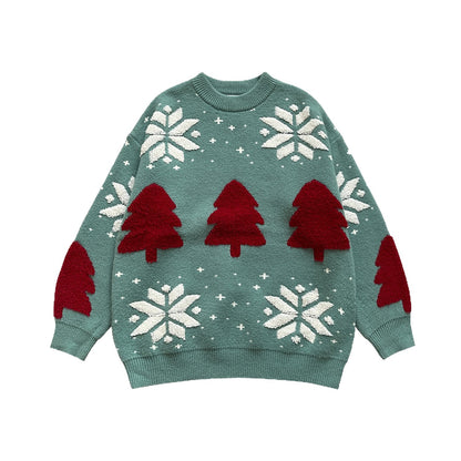 Loose Christmas knit sweater with reindeer motif