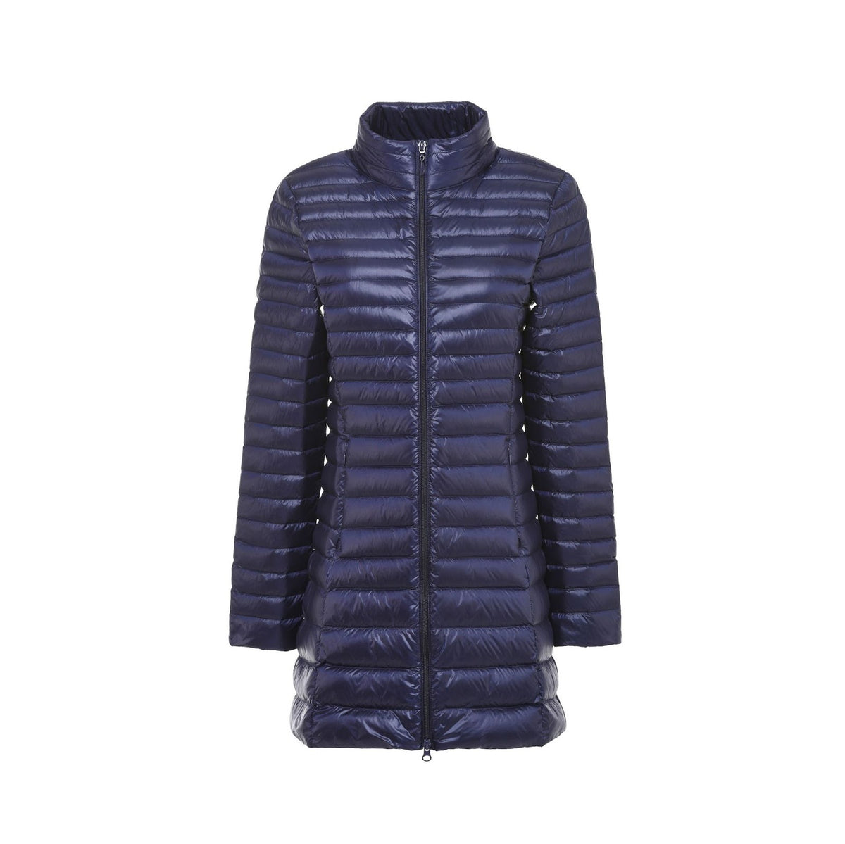 Women's down coat, mid-length, stand-up collar