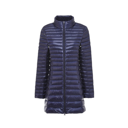 Women's down coat, mid-length, stand-up collar
