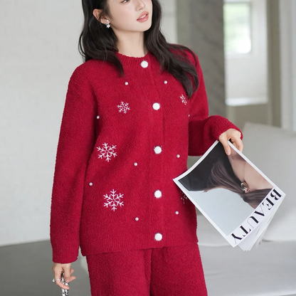 Soft Flannel House Suit Set, Red, Winter