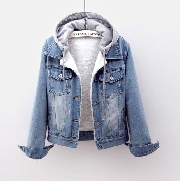 Padded women's jeans jacket with detachable hood