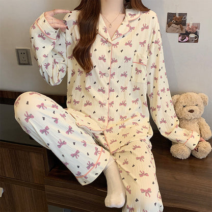 Women's Pajama Set, long-sleeved, with button placket and reindeer print