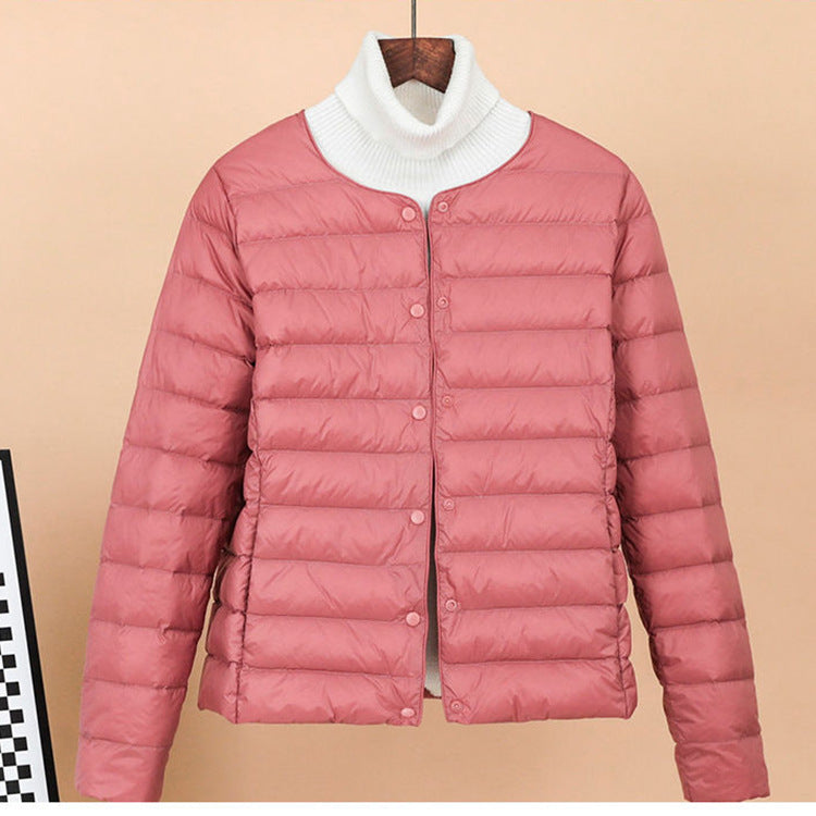 Lightweight, short down jacket as a base layer