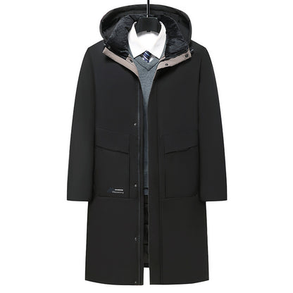 Long men's winter jacket with removable collar