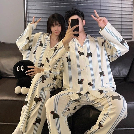 Cartoon pajama set for couples, long-sleeved