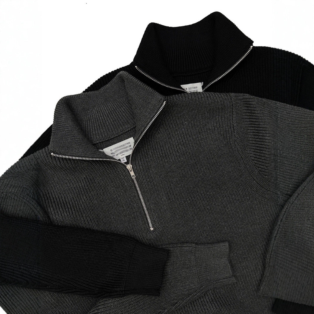 Unisex knitted pullover with zipper, cotton blend
