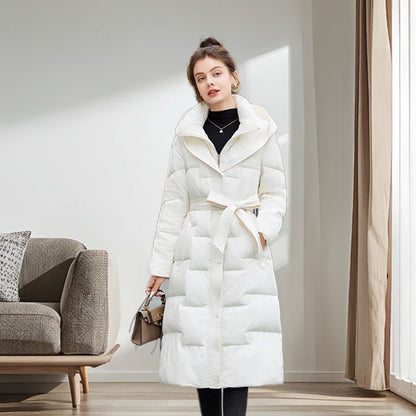 Women's down coat, mid-length, with duck down filling
