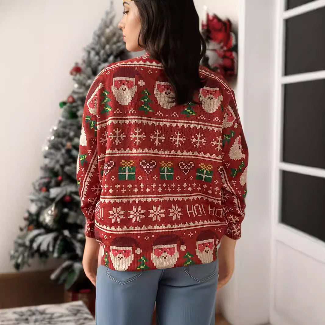Loose women's sweater with Santa print