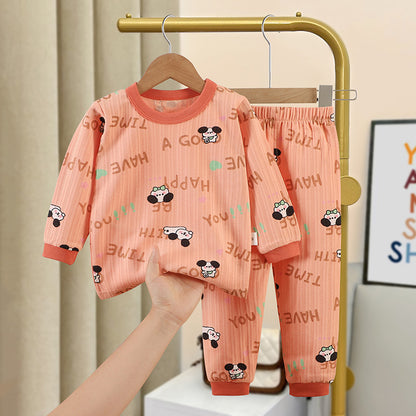 Children's cotton pajama set with jacquard pattern