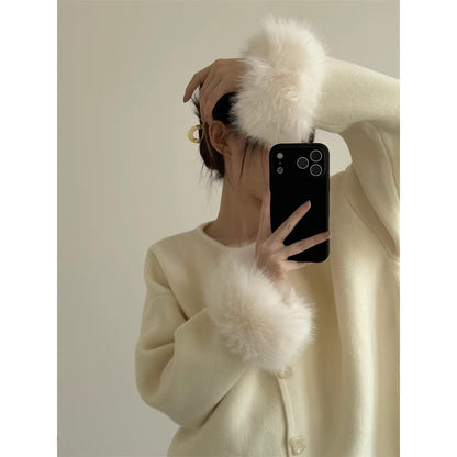 Cardigan with heart buttons and fluffy sleeves