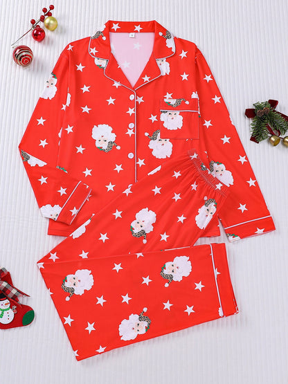 Women’s Pajama Set, Long Sleeve, Christmas Motif, Notched Collar