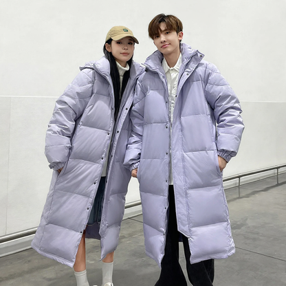 Long down coat, knee-length, for men and women