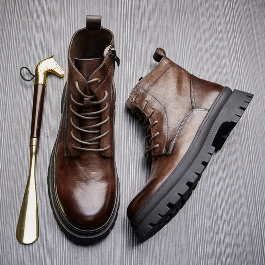 Men's lace-up boots made of cowhide leather in vintage style