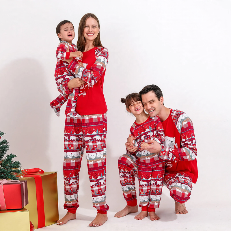 Christmas Pajama Set for the Family, Knit Look Print