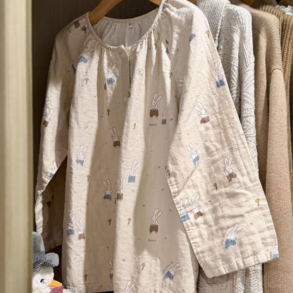 Cotton pajama, double gauze, round neck, women
