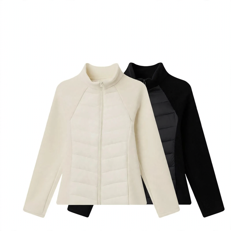 Light women's quilted jacket, fitted, with stand-up collar