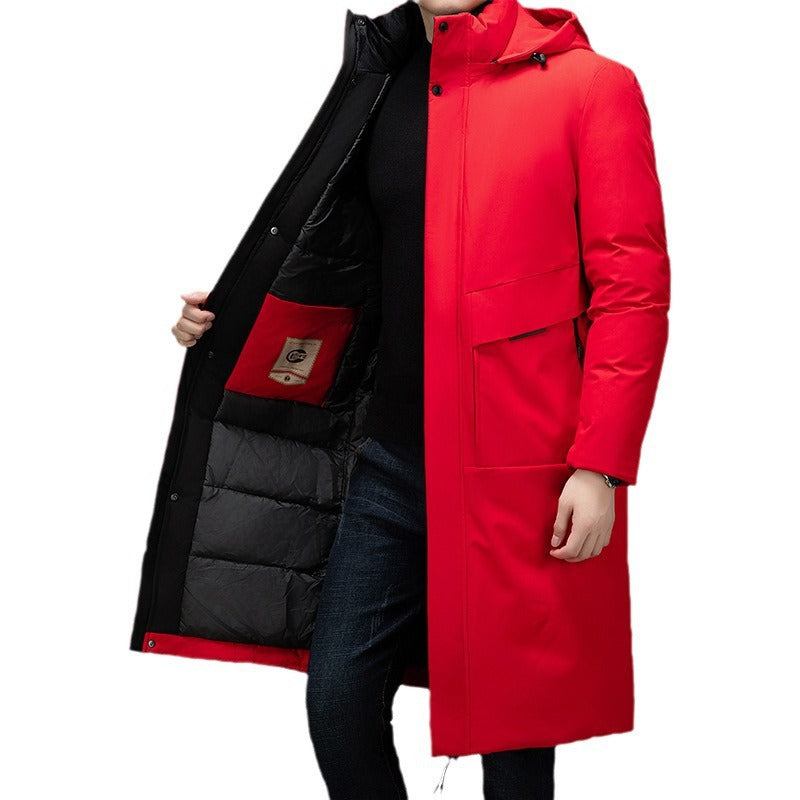 Long men's winter jacket with removable collar