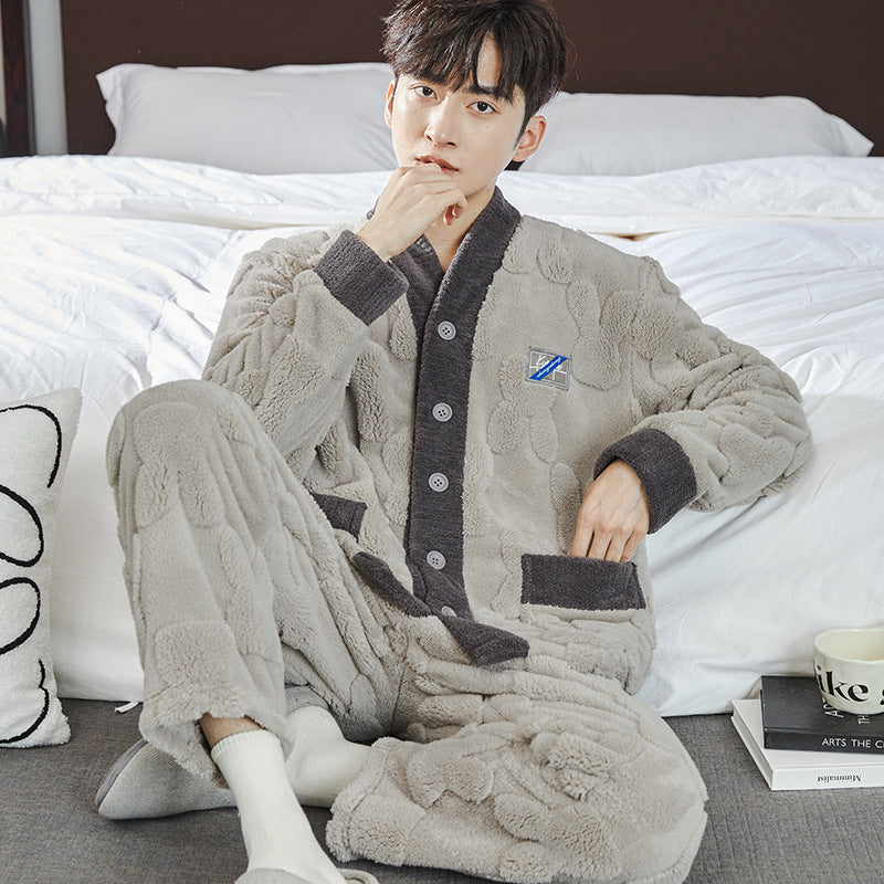 Padded men's house suit set made of coral fleece