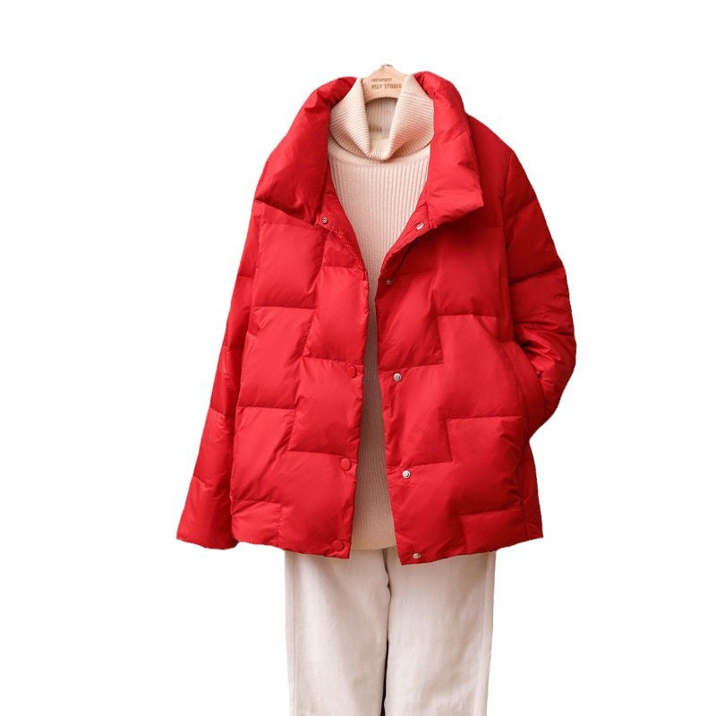 Light women's down jacket, short, loose fit