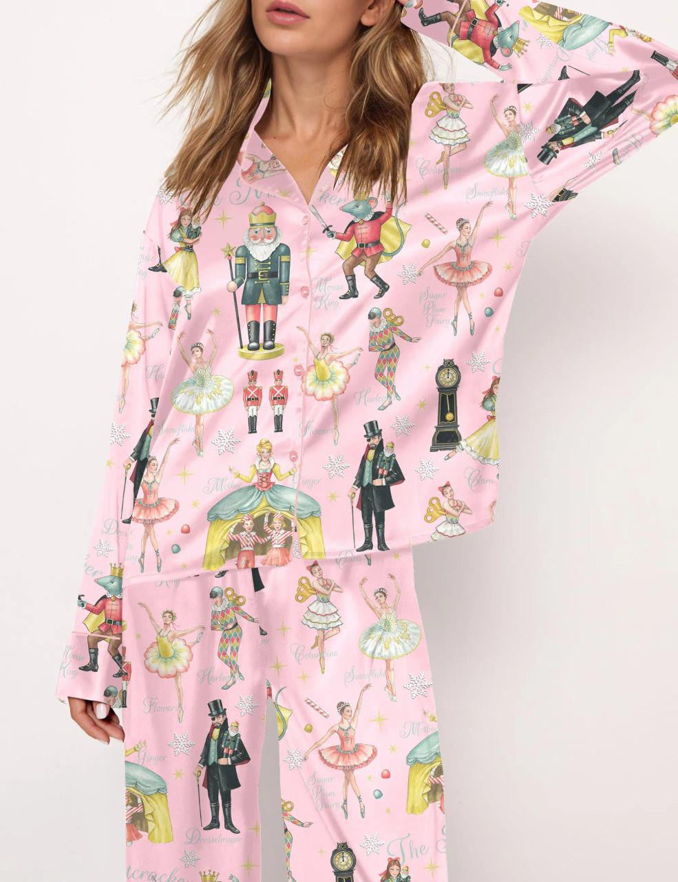 Women's pajamas with Christmas tree print, long sleeve