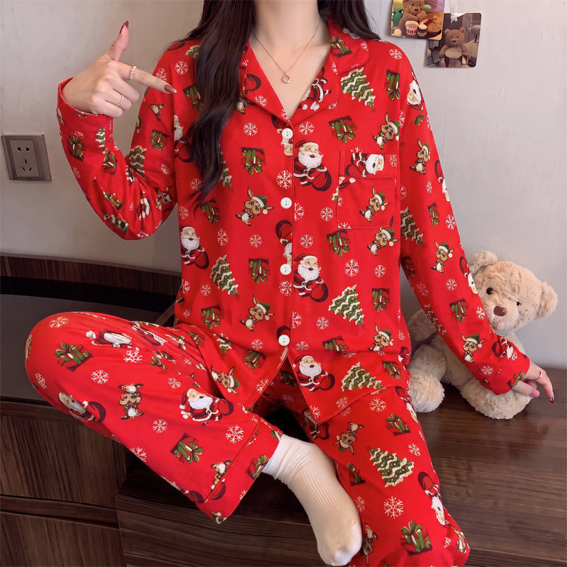 Women's pajama set, long-sleeved, cotton look