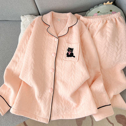 Women's Pajama Set with Air Layer Insulation and Cartoon Print