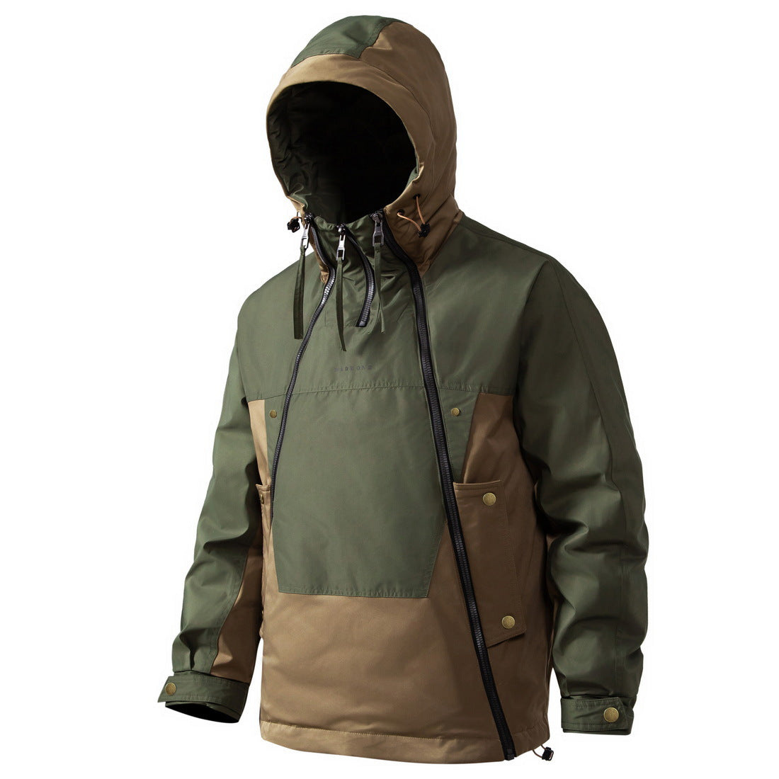 Padded men's hooded jacket with double zipper