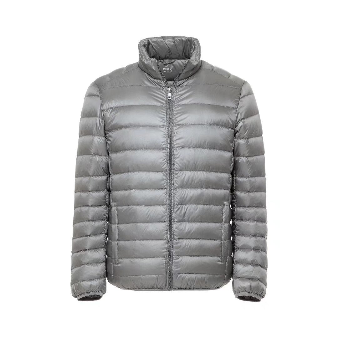 Simple men's down jacket with stand-up collar