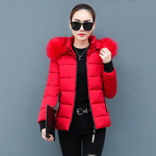 Women’s winter jacket, short, fitted, with fur collar