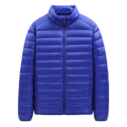 Light men's down jacket with stand-up collar, 90% duck down