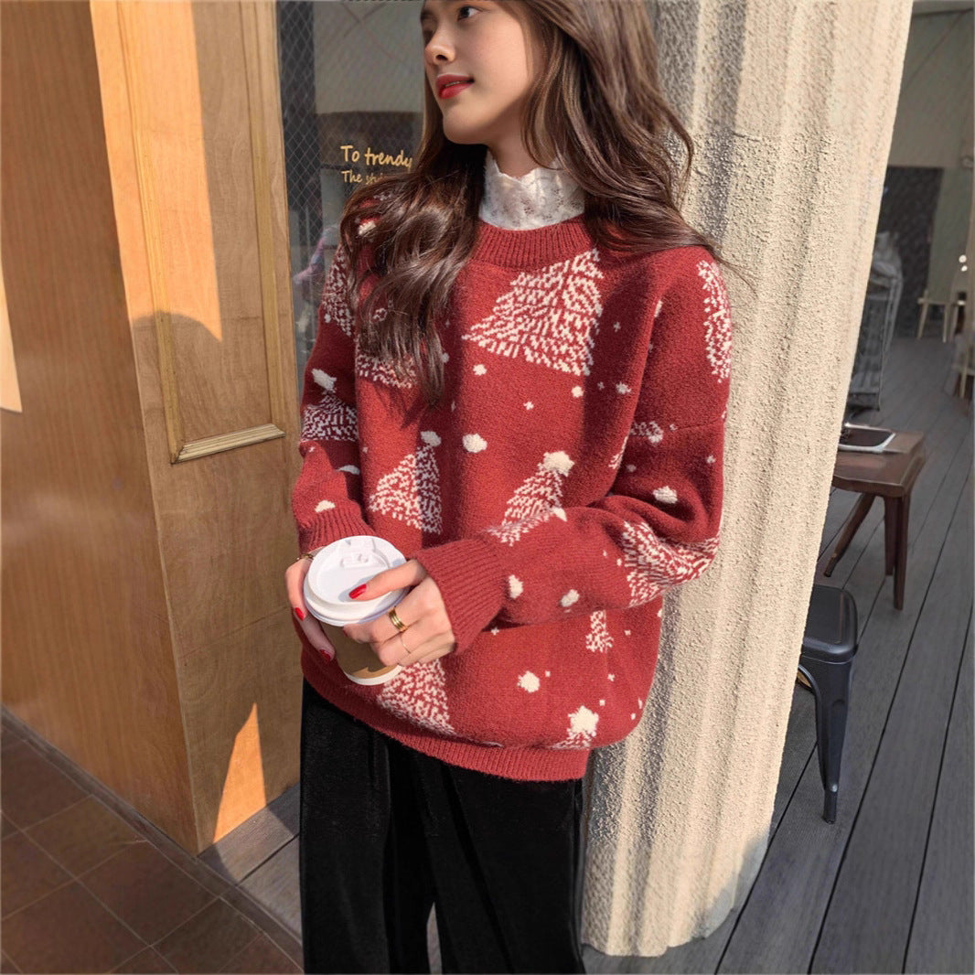 Christmas sweater with snowflake pattern, round neckline