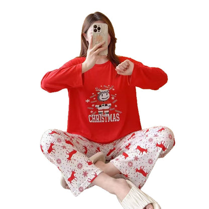 Women's Christmas pajamas, long-sleeved, with reindeer motif