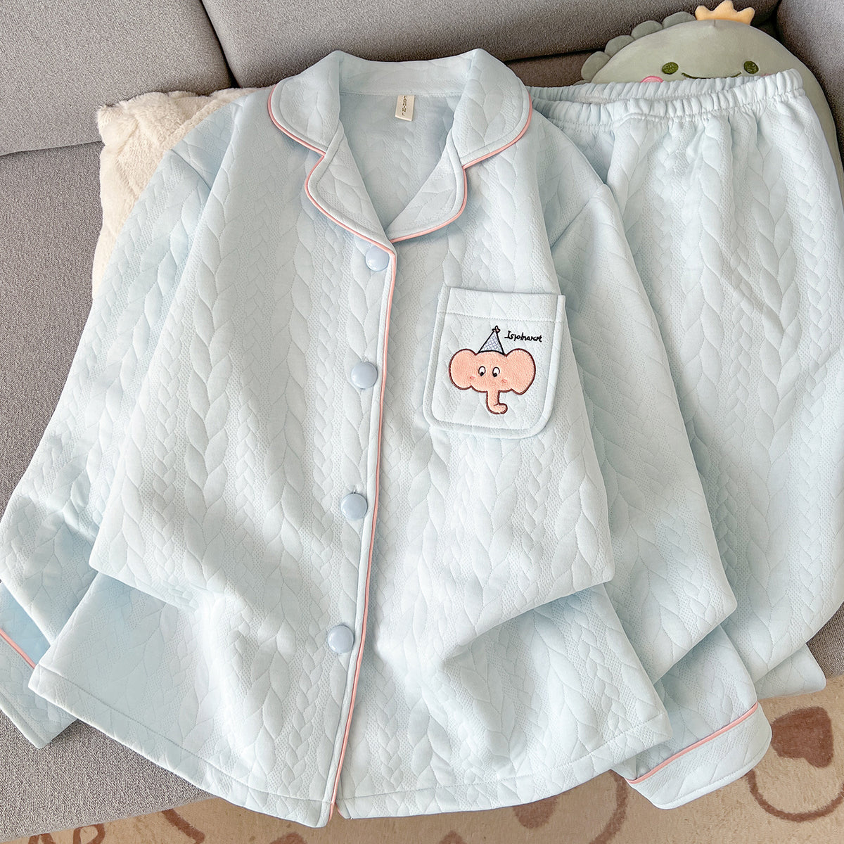 Women's Pajama Set with Air Layer Insulation and Cartoon Print
