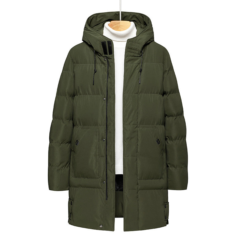 Long men's hooded jacket, lined, windproof